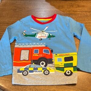 Mini Boden 2-3Y Flap Appliqué Kids' Blue Long Sleeve Vehicle Shirt